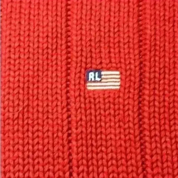 Men’s Vintage Polo Ralph Lauren Red Half Zip Mock Neck Flag Logo Sweater- Medium - Picture 5 of 12